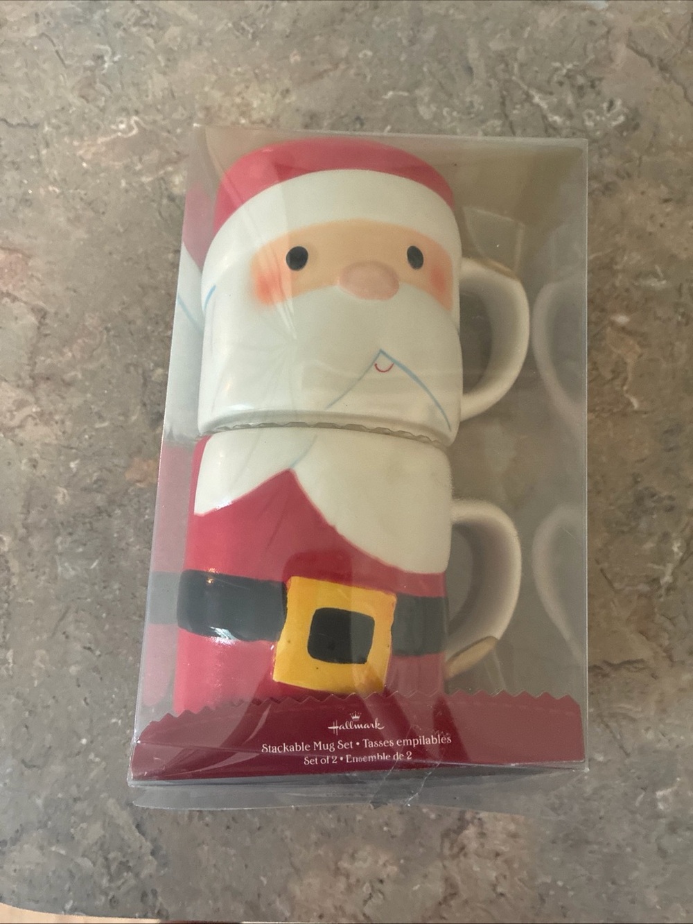 Hallmark Red and White Santa Stackable Ceramic Mug Pair Retired 2000